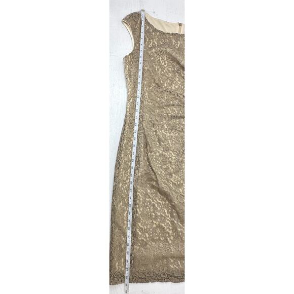 Lauren Ralph Lauren New! Knee Length Mini Dress Gold Lace Formal Cocktail Size 8 - Picture 11 of 12